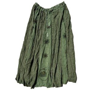 Fairy Boho Artsy Hippie Flowy Festival Maxi Skirt Embroidered Green O/S